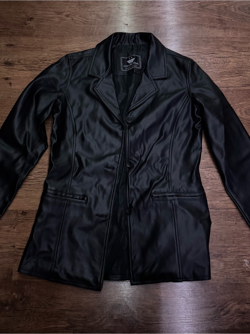 Collection B Black Faux Leather Blazer Jacket